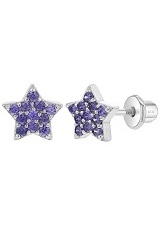 extraordinary little silver star purple February baby birthstone earrings